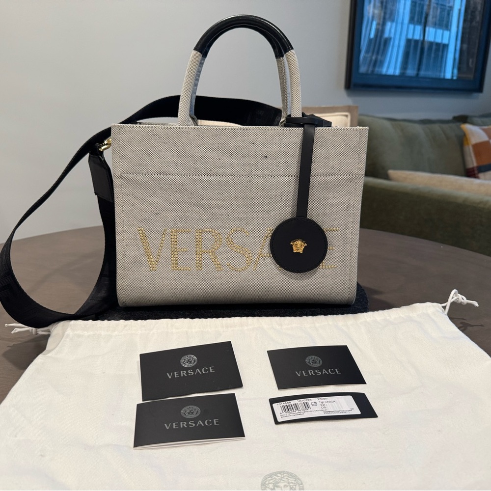 Versace Gray and Gold Canvas Bag